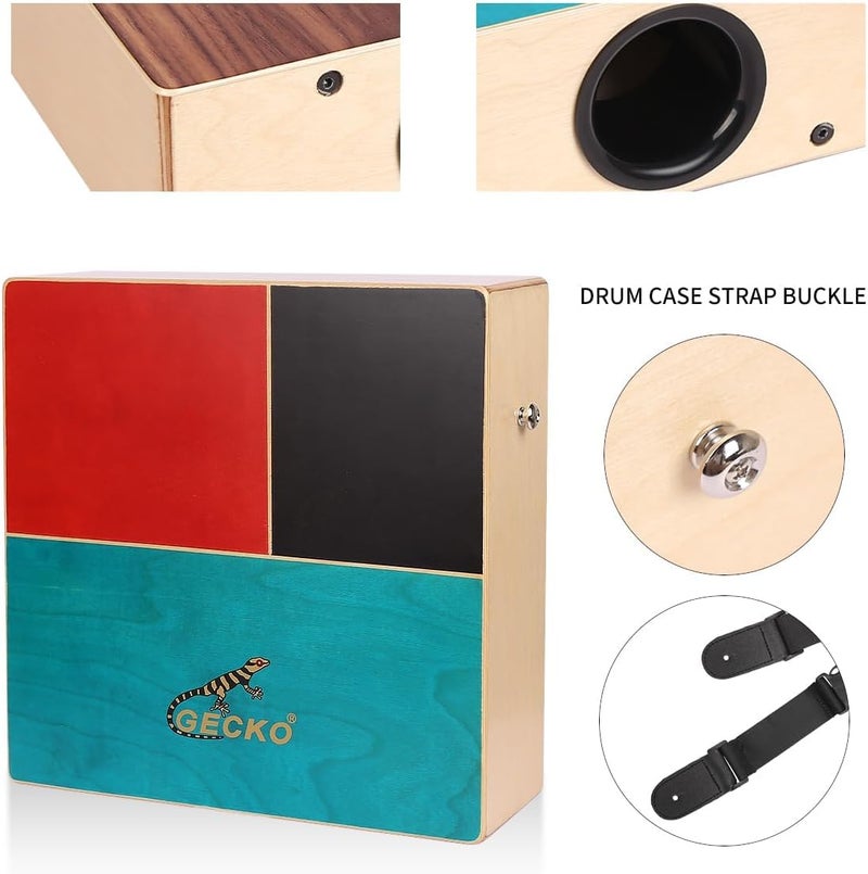 GECKO Cajon Drum Dual Sided Wooden Cajon with Bongo and Guitar String Sounds Portable Hand Percussion for Beginners and Professional Drummers Birch and Walnut Includes Carry Bag - Image 4